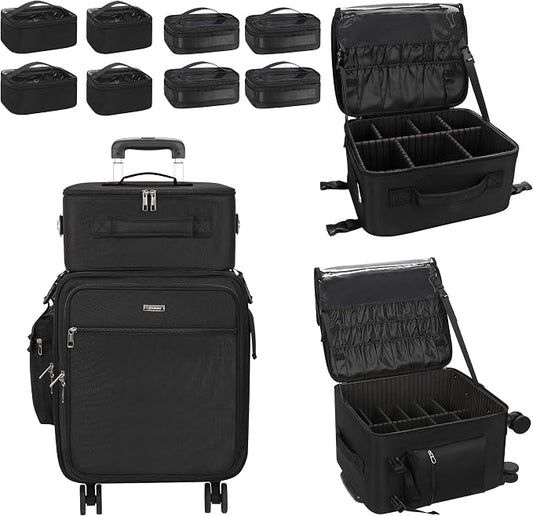 Relavel Rolling Makeup Case Professional Makeup Train Case, Rolling Makeup Kit Bag Makeup Artist Travel Bag with Wheels, Portable Travel Beauty Trolley Case for Cosmetology Storage(Black) by Relavel