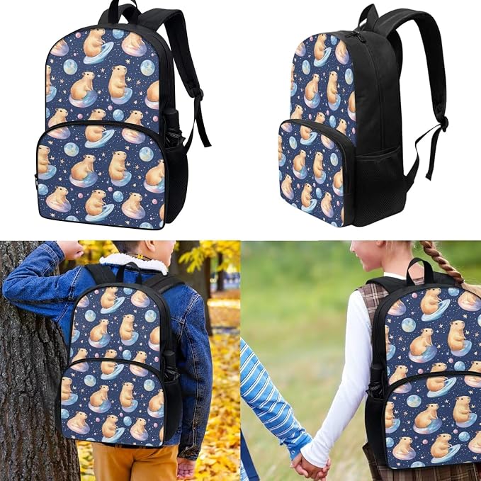 Capybara Backpack and Lunchbox Cute School Bag with Lunch Bag Pencil Case 17 Inch Large Capacity Solar System Planet Bookbag for 3rd Grade Girls Lunch Box Set, 3 Piece - Image 3
