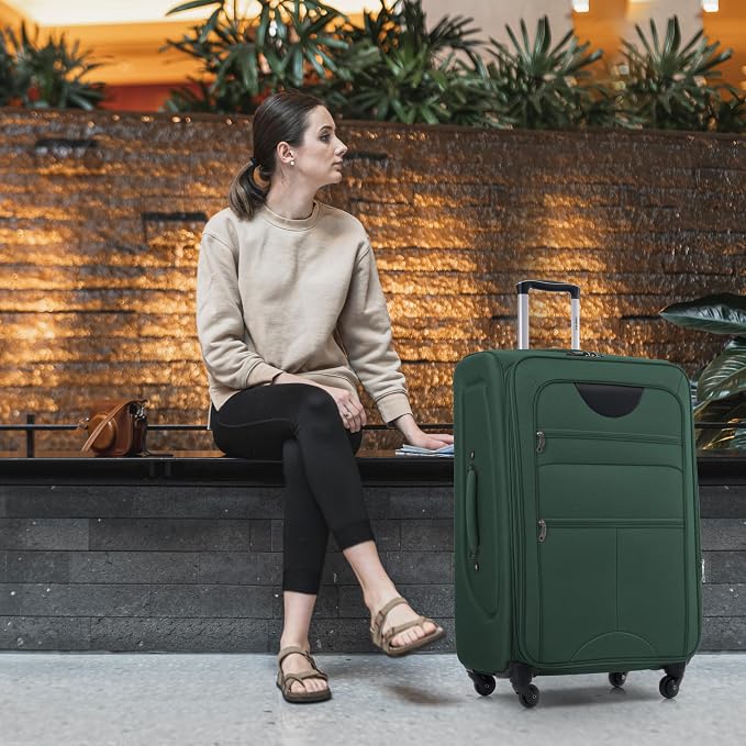 Merax Softside Luggage Set, Travel Suitcase Expandable Lightweight 3 Piece | Luggage Sets with Spinner Wheels 22" 26" 30" Suitcase with TSA Lock (Dark Green) - Image 2