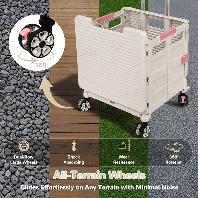 FELICON SELORSS Folding Utility Cart Portable Rolling Crate Handcart-Gray | Magnetic Sliding Lid+Lockable Transparent Front Panel,Telescoping Handle,4 Swivel Wheels Tote for Travel Shop Office Teacher - Image 3