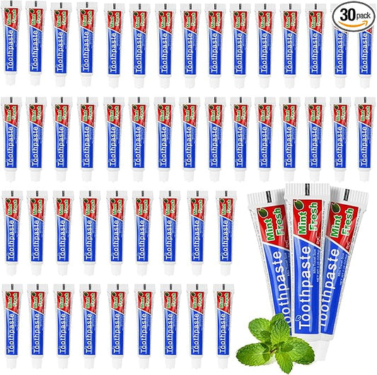 0.28 oz Small Travel Size Toothpast Bulk - Pack of 30,Disposable Mint Flavor 0.8x3.14 inches Single Use Mini Toothpaste for Hotel,Camping,Homeless,Charity,Guests,Office,Vacation