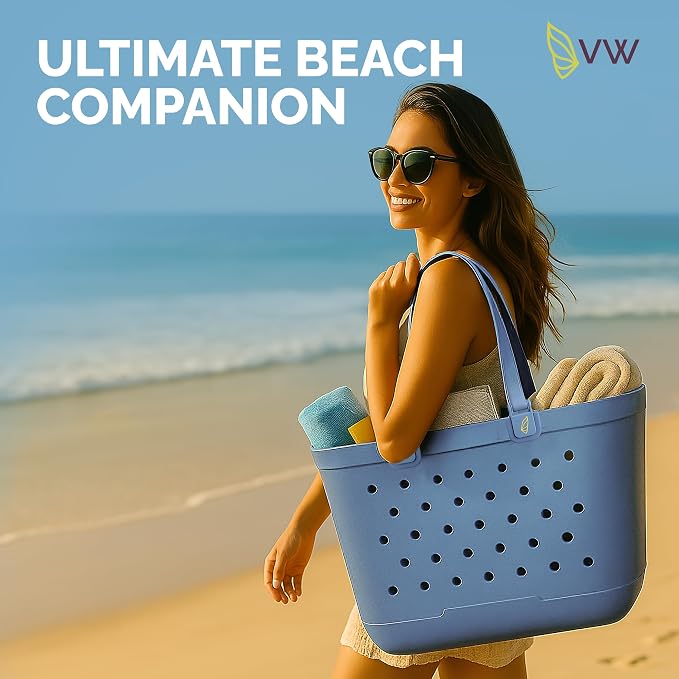 Large Rubber Beach Tote Bag - Waterproof Bag With Sand Proof Pouch For Beach, Travel, Pool (13.7" x 9.4" x 18.9") - Image 4