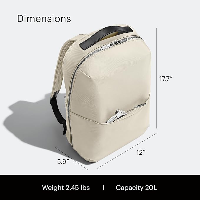 Away The Everywhere Zip Backpack - Personal Item Airline Approved Backpack with 16” Padded Laptop Sleeve, Water Bottle Pocket, Interior and Exterior Pockets - Fits Up to 16-Inch Laptops - Salt White - Image 5