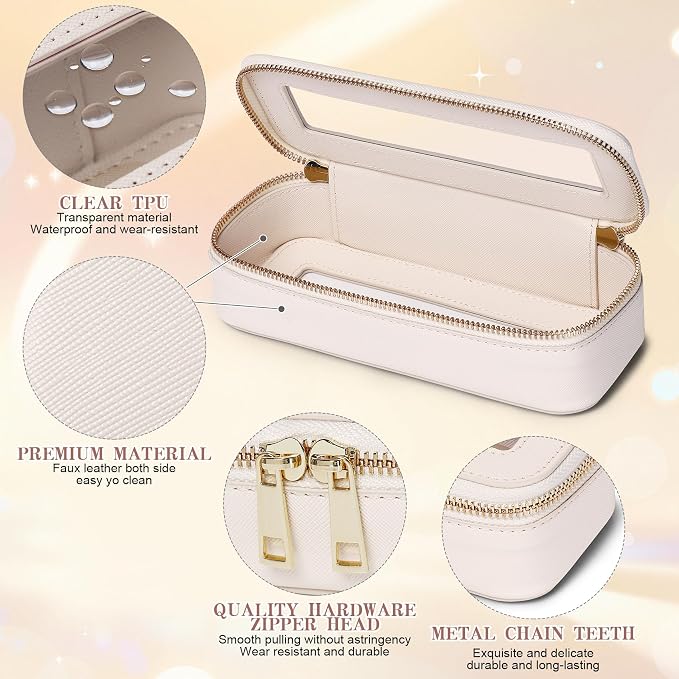 Travel Makeup Set, Beige, L+M+SLIM | Waterproof, Transparent Cosmetic Bag, Toiletry Bag, Makeup Brush Case with Zipper, Car Essentials for Women - Image 4