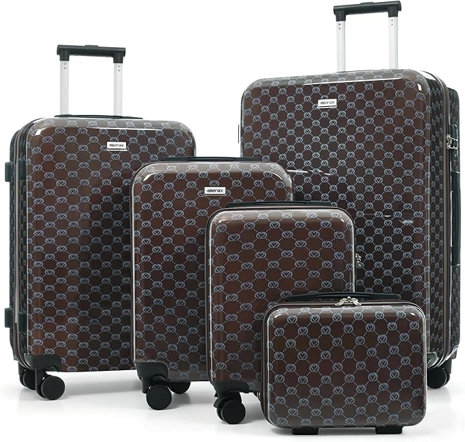 Hardside Luggage Sets, Lightweight Suitcase with Spinner Wheels, Brown Patterns by Merax