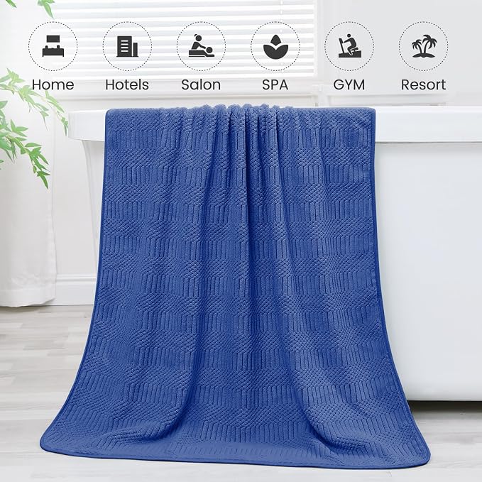 JML Microfiber Bath Towels, Large Bathroom Towel 2 Pack (30" x 60"), Oversized, Soft, Super Absorbent and Fast Drying, Multipurpose Use for Sport, Fitness, Yoga, Diamond Cross Grid Navy - Image 5