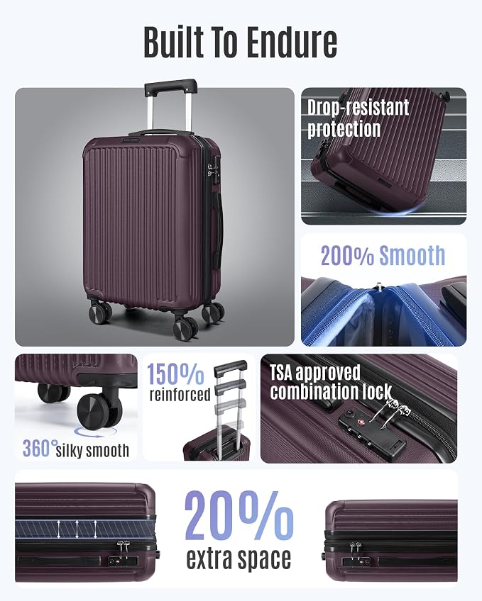 LIGHT FLIGHT Carry On Luggage 22x14x9 Airline Approved, Lilac | Airline Approved, Hard Shell with Wheels, Expandable Hardside, Lightweight, TSA Lock - Image 2