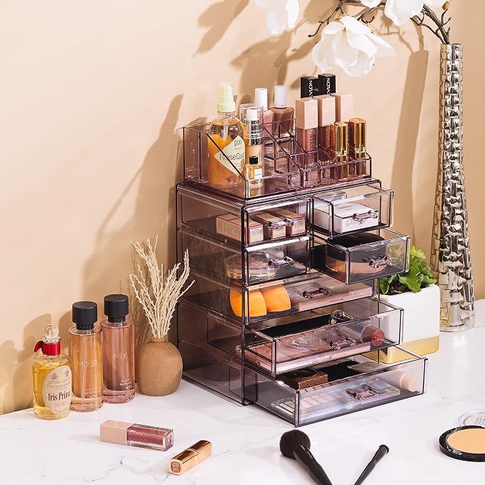 Sorbus Acrylic Makeup Organizer Set, 7-Drawer Vanity & Countertop Cosmetic Storage with Small & Wide Compartments, Purple Makeup Storage for Brushes, Jewelry – Holiday Gift for Women & Teens - Image 5