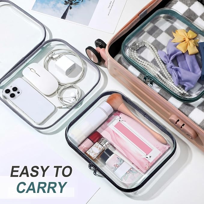 Sanwuta 6 Pcs Clear Hard Zipper Case Plastic Zipper Pouches Transparent Makeup Bag Pencil Case Pouches Toiletry Diaper Bag for Travel Toy Storage Organizer Bins(Blue-green,7.87 x 5.9 x 2 Inch) - Image 6
