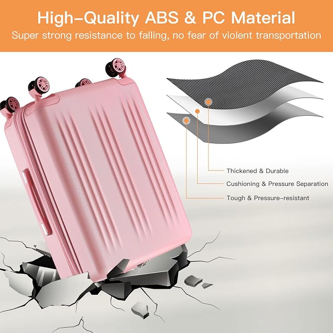 Kono 24 Inch Expandable Luggage with Spinner Wheels Checked Suitcase Pink | PC+ABS Hard Shell Suitcase with TSA Lock Scratch and Drop Resistant, 24 Inch Lightweight Medium Luggage for Travel - Image 4