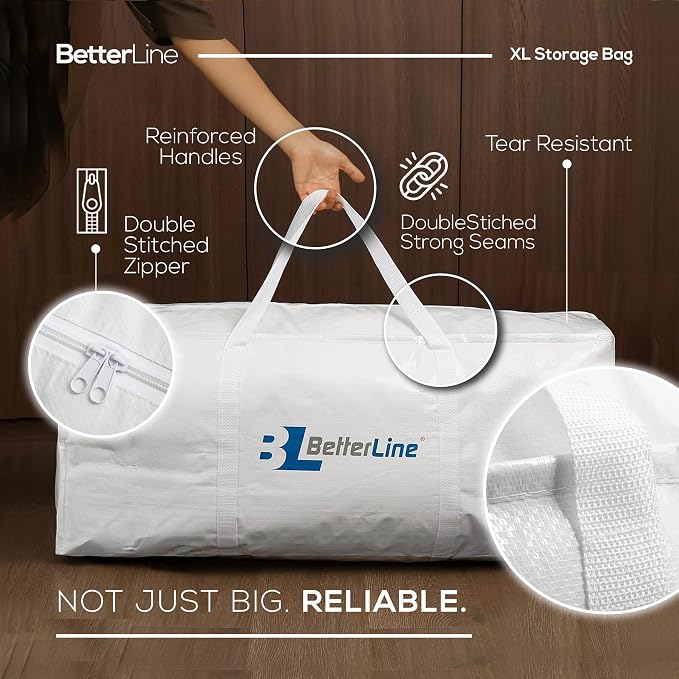 Extra Large Storage Bag - Heavy Duty 45x22x16 Inches Huge Tote Duffel with Max Load of 100 lbs. (45kg) - Tear-resistant & Water-resistant Polypropylene Woven Cloth, With Zippers - Image 2