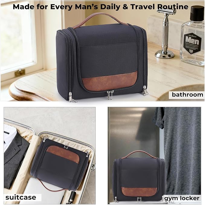 Ralnitote Large Hanging Toiletry Bag for Men, Travel Bathroom Bag with Hook, Hygiene Bag Organizer for Shower, Shaving & Grooming Essentials, Black - Image 5