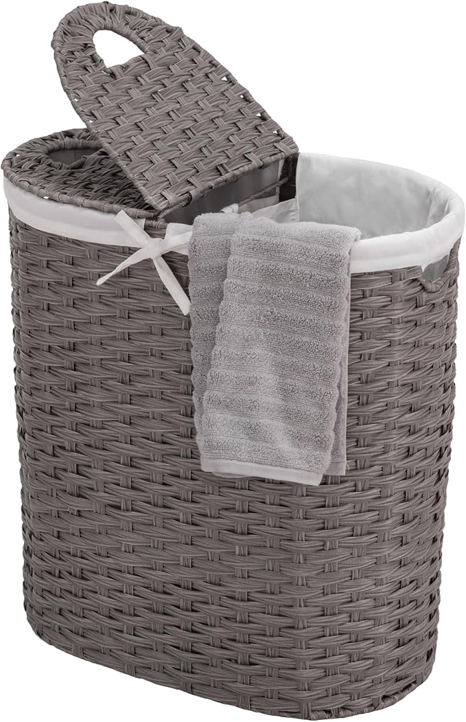 Seville Classics Premium Handwoven Portable Laundry Bin Basket with Carrying Handles, Household Storage for Clothes, Linens, Sheets, Gray, Oval Hamper - Image 7