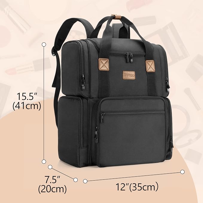 BAFASO Travel Makeup Bag with 3 Inner Removable Pouches, Black | Cosmetic Bag with Multiple Pockets. - Image 7