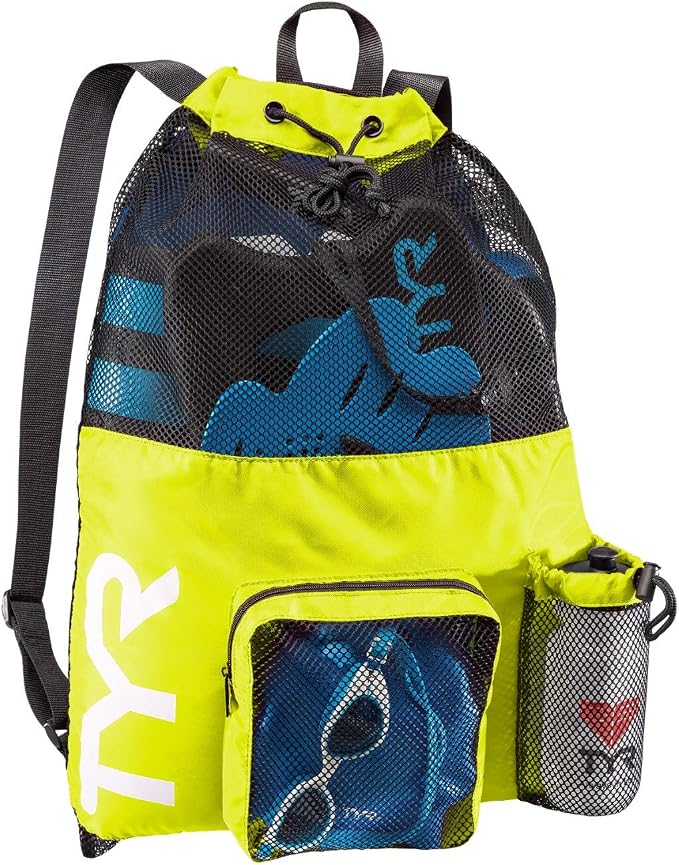 TYR Big Mesh Mummy Backpack for Wet Swimming, Gym, and Workout Gear, Yellow - Image 3