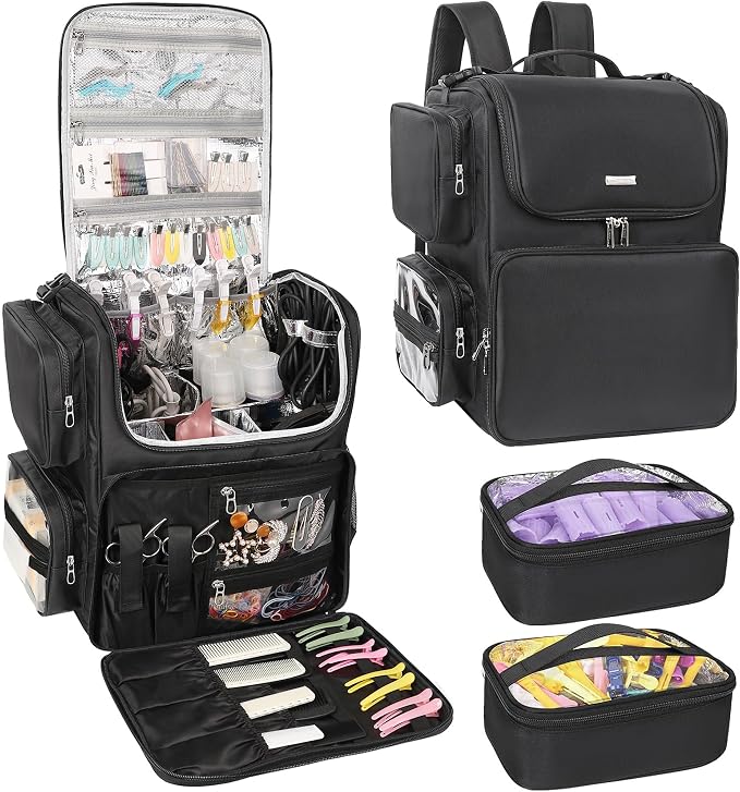 Relavel Hair Tools Travel Bag Hair Stylist Backpack Hairdresser Cosmetology Bag, Heat Insulation Full Layer for Curling Iron, Hair Straightener, Travel Accessories Train Case Barber Organizer, Black by Relavel