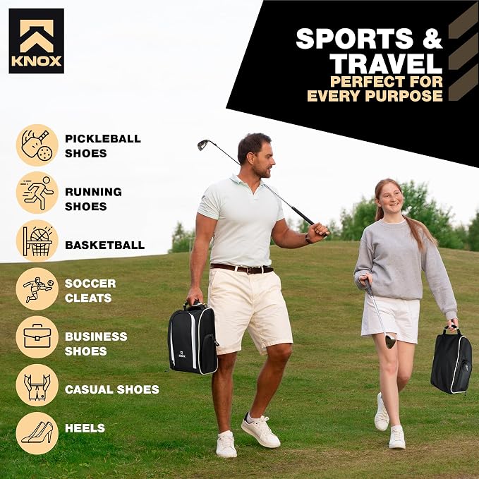 KNOX Golf Shoe Bag with Ventilation & Double Side Pockets for Socks, Tees, Golf Balls, Premium Padded Men Women Sports Travel Shoe Bag for Golf Shoes, Cleat Shoe Storage Organizer, Pickleball Shoe - Image 2