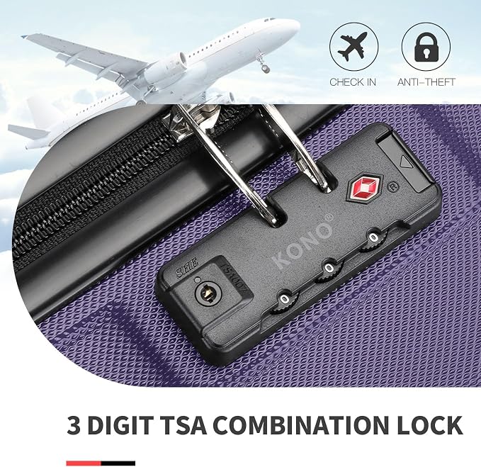 Kono Carry On Luggage Set Airline Approved with Spinner Wheels | Lightweight PC+ABS Carry On Suitcase with TSA Lock Durable Luggage Hardside Purple - Image 8