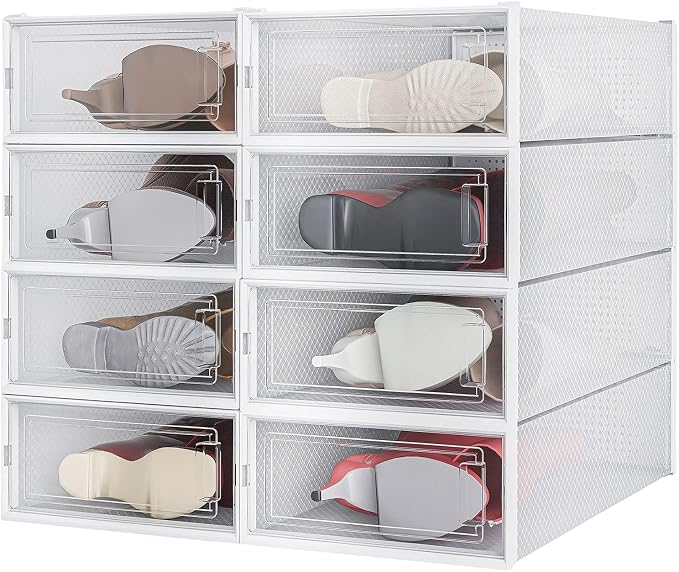 8-Piece Boot and Shoe Storage Box, Stackable Clear Plastic Shoe Box, Space-Saving Shoe Organizer for Boots, Sneakers, and High Heels, Clear by PARANTA