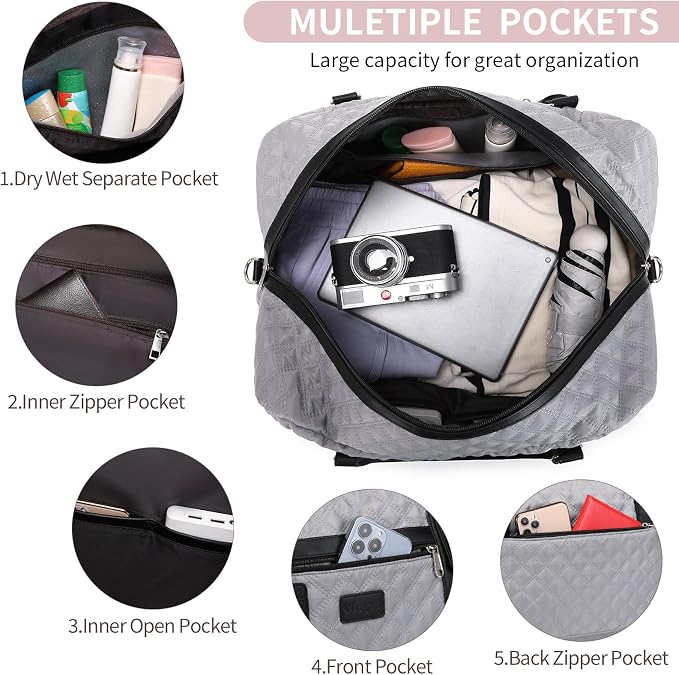Wogarl 4PCS Weekender Bags for Women Large Overnight Weekend Travel Duffel Carry on Shoulder with Shoe Compartment Canvas Toiletry Bag for Travel Business Gym - Image 3