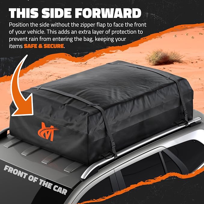 Mockins 25 CuFt Waterproof Rooftop Cargo Carrier Bag | 60"x43"x17" All-Weather 500D Soft-Shell Vinyl Car Top Carrier Without Roof Rack | Vehicle Soft-Shell Carriers with Roof Mat, Lock, Hooks & Straps - Image 5