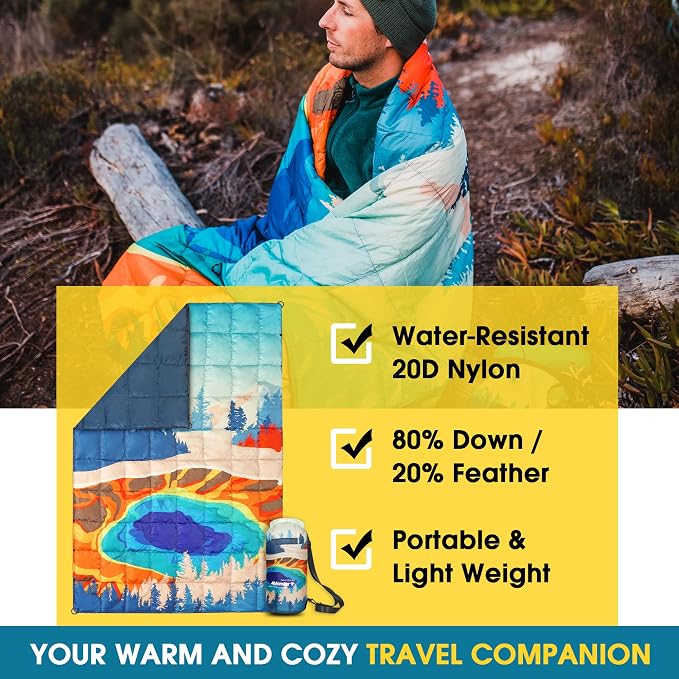 4Monster Down Camping Blanket, 650 Fill Power Ultralight Packable Puffy Blanket, Warm, Waterproof & Windproof Outdoor Quilt for Backpacking, Travel, Stadium, Beach - Image 3