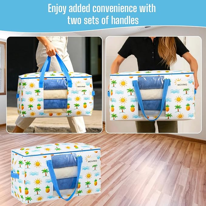 VENO 8 Pack Heavy Duty Moving Bags, Clothes and Comforter Storage Bags with Clear Window, College Dorm Essentials Packing Supplies, Foldable Boxes Alternative (Tropical Island, 8 Pack) - Image 5