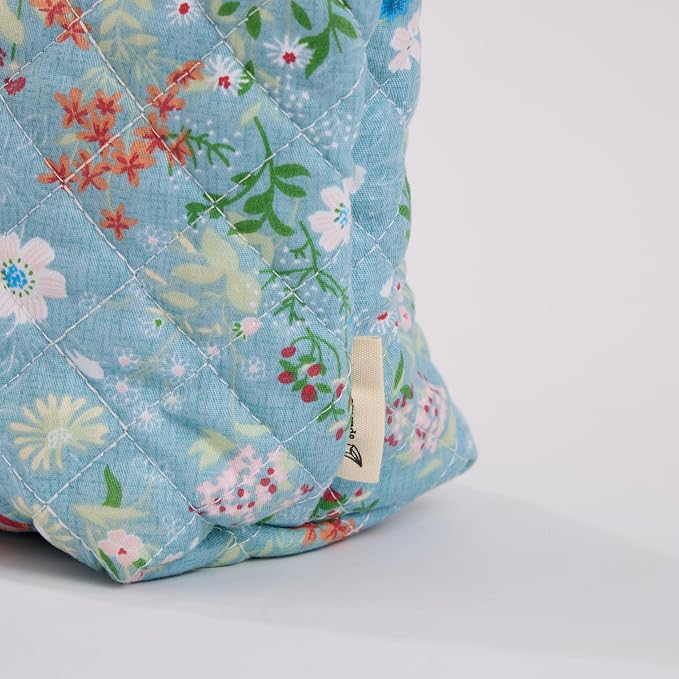Wildflower Floral Quilted Cotton Cosmetic Zipper Pouch, Large Capacity Makeup Accessories Storage Bag for Women Girls, Aesthetic Coquette Travel Toiletry Organizer (Set of 3) - Image 6