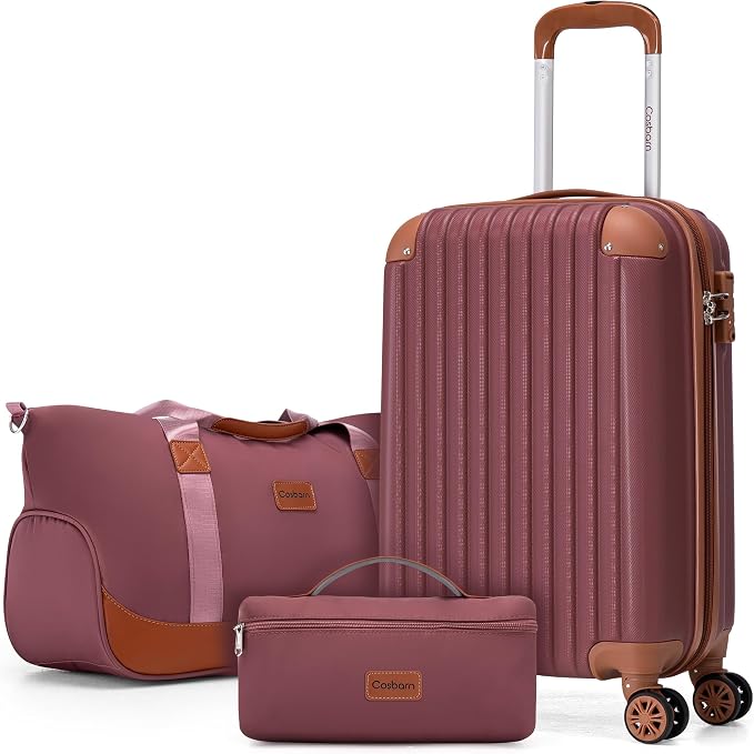 Cosbarn Carry On Luggage Sets 3 Piece, 20 Inch Luggage 22x14x9 Airline Approved with Wheels and TSA Lock, ABS Lightweight Hardshell Travel Suitcase Set with Duffel Bag Travel Bag for Men Women by Cosbarn