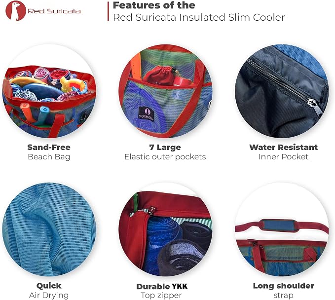 Red Suricata Mesh Beach Bag with Zipper - Extra Large Beach Tote Bag – Pool Bag | with Zipper - Image 3