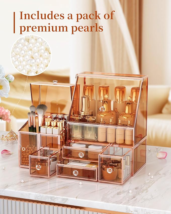 Youdepot Glass Makeup Storage for Vanity and Bathroom Countertop – Large Cosmetic Display Case and Skincare Storage Solution - Image 4