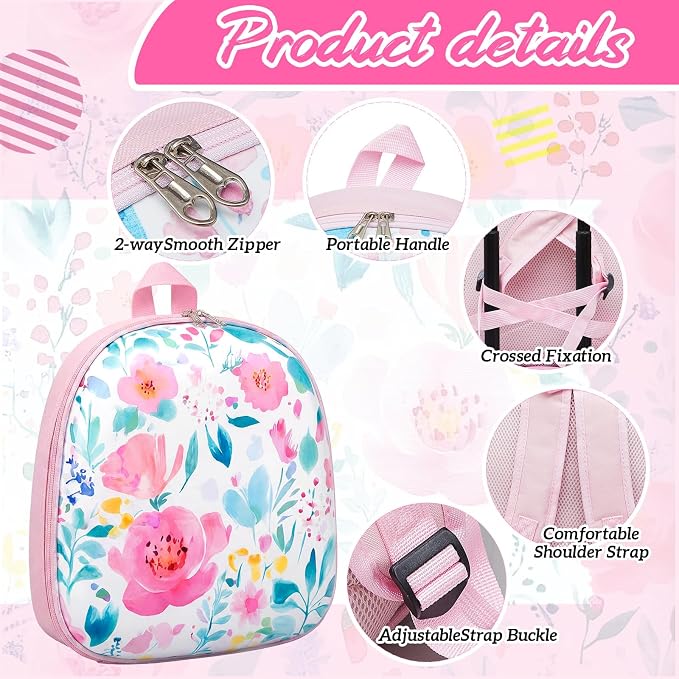 Sanwuta 4 Pcs Kids Luggage Set Back to School Gifts for Girls Boys Carry On Rolling Suitcase Backpack Neck Pillow Travel Set(18 Inch,Flower Style,Pink Green) - Image 3