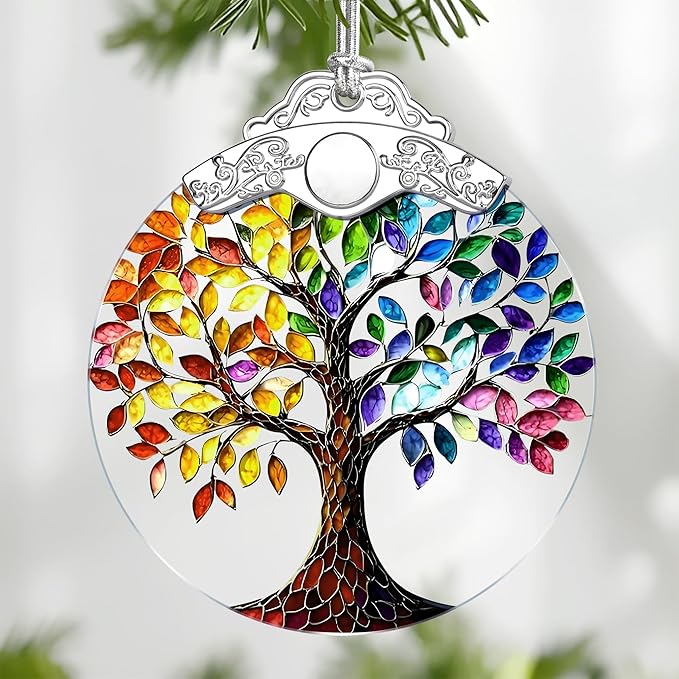 Tree of Life Stained Glass Ornament, Christmas Ornament – Christmas Tree Decor, Holiday Decoration, Stocking Stuffer, Festive Gift Idea, Gifts for Mom, Friend, and Family