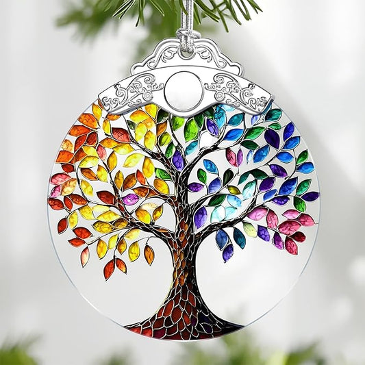 Tree of Life Stained Glass Ornament, Christmas Ornament – Christmas Tree Decor, Holiday Decoration, Stocking Stuffer, Festive Gift Idea, Gifts for Mom, Friend, and Family