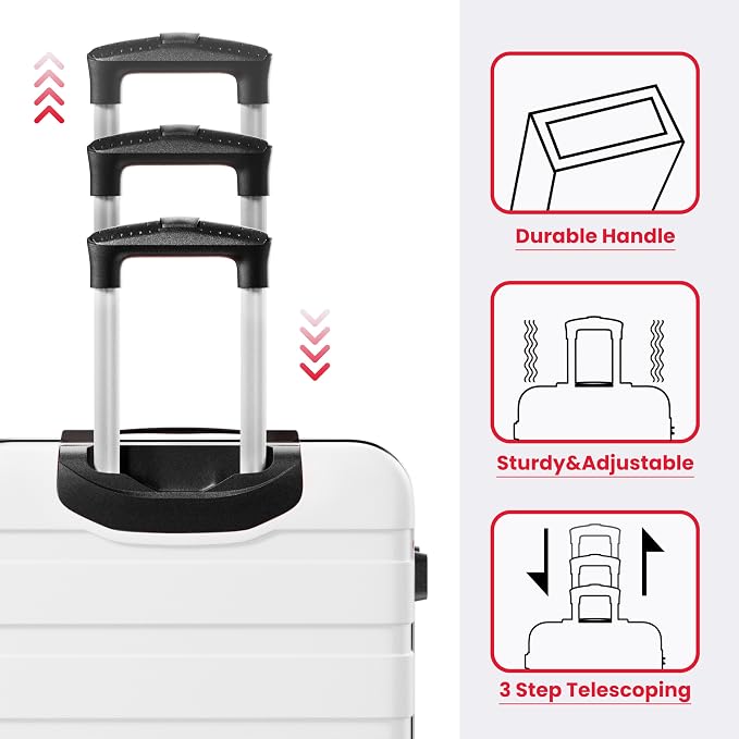 AnyZip Luggage Sets 3 Piece Hardshell Suitcase Set PC ABS Lightweight Travel Suitcases with 4 Double Spinner Wheels TSA Lock 20 24 28 Inch White - Image 5