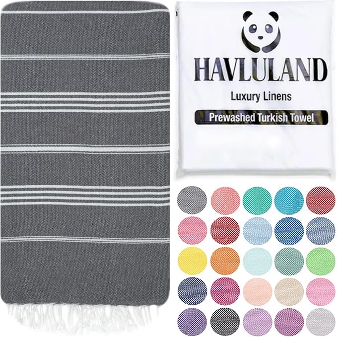HAVLULAND Turkish Beach Towels, Oversized 40"x72" Turkish Bath Towel, Highly Absorbent Quick Dry Sand Free Beach Towels for Beach Pool Spa Gym Yoga Travel Camping Picnic Blanket - Grey by Havluland