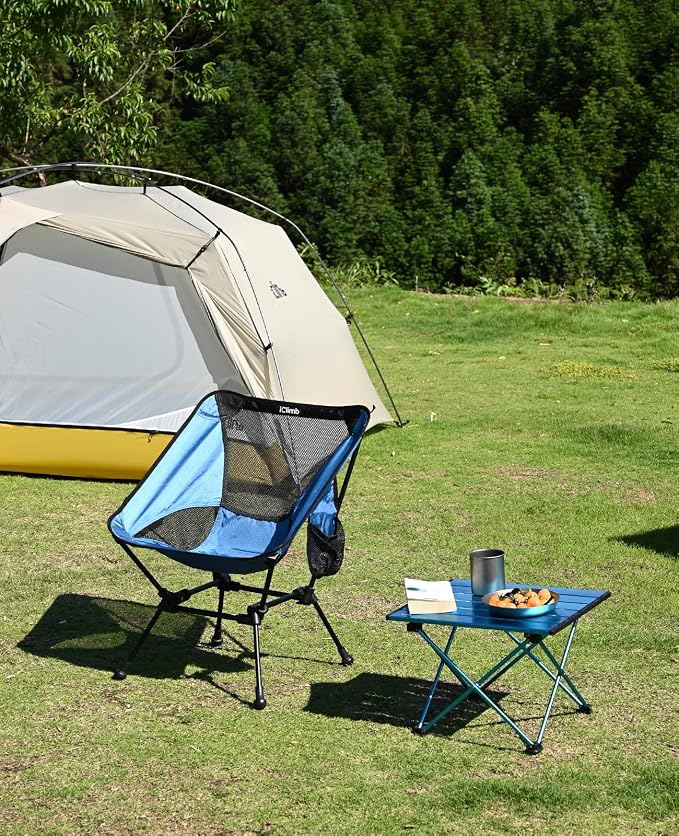 iClimb Ultralight Compact Camping Folding Beach Chair with Anti-Sinking Large Feet and Back Support Webbing (Blue - Square Frame) - Image 5