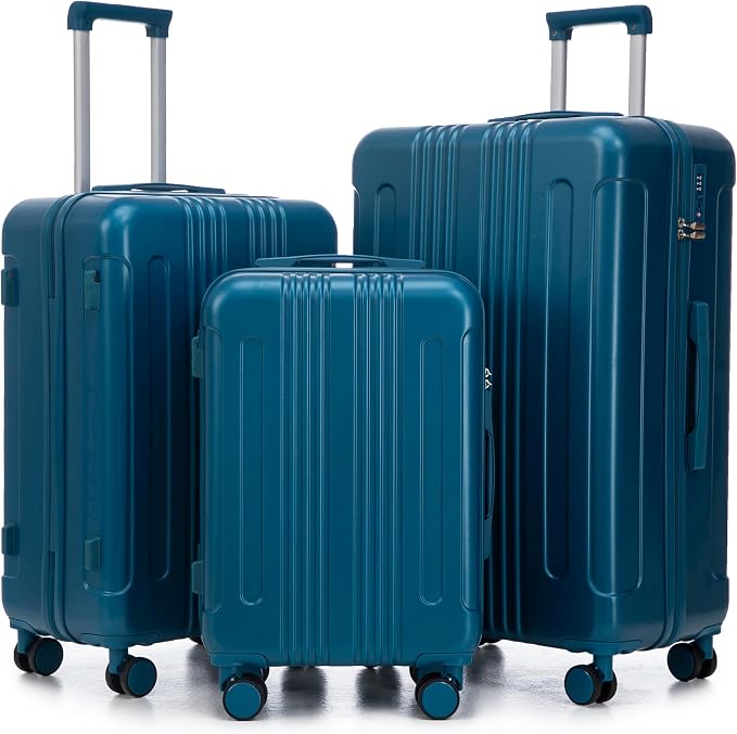Hardside Luggage Sets, Lightweight Stripes Suitcase with Spinner Wheels, Blue-222 by Merax