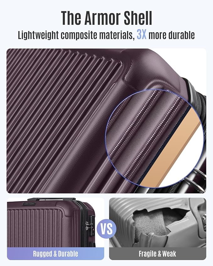 LIGHT FLIGHT Carry On Luggage 22x14x9 Airline Approved, Lilac | Airline Approved, Hard Shell with Wheels, Expandable Hardside, Lightweight, TSA Lock - Image 6