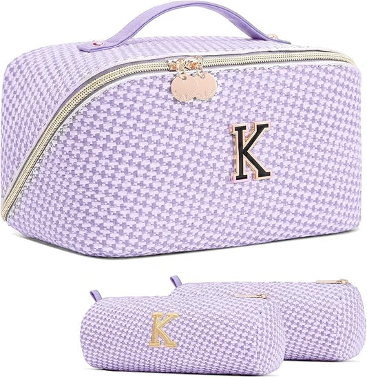Personalized Gift Travel Makeup Bag: Initial Makeup Organizer Bag for Women | 3-in-1 Custom Make up Bag Set - Vegan Leather Travel Cosmetic Bag - Luxury Gift for Women – Birthday, Anniversary, Graduation by Unknown