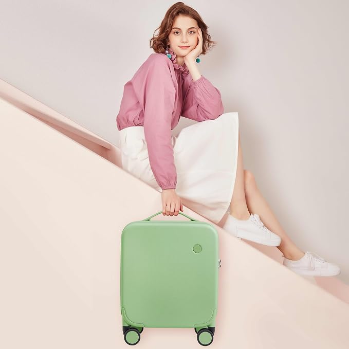 mixi Upgrade Carry on Luggage 14 Inch Underseat Personal Item Suitcases with Spinner Wheels, Hardside Rolling Suitcase PC with TSA Lock Lightweight Travel Case, Fine Grid Avocado Green - Image 2