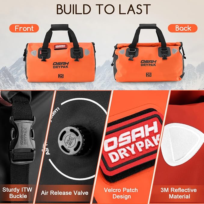 OSAH DRYPAK Waterproof Duffel Bag - Motorcycle Dry Bag Tail Bag with Large Storage Space, Waterproof Luggage Duffle Bags with Outer Mesh Zipper Pocket for Camping, Kayaking, Fishing & Traveling - Image 3