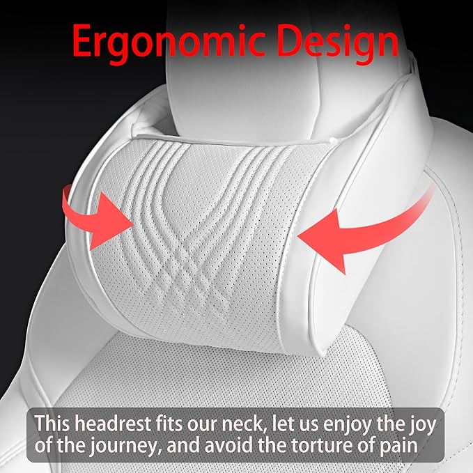 Car Headrest Memory Foam Neck Pillow for Driving White, 1 Pack | Soft Comfortable Leather Seat Head Rest Pillow Headrest Travel Neck Support Cushion for Most Cars SUV Home Office Chair - Image 4