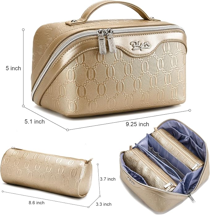 BOYATU Travel Makeup Bag for Women: Cosmetic Organizer Bag with Compartments - Leather Make up Bags Set of 3 (G-5-Gold Yellow) - Image 8