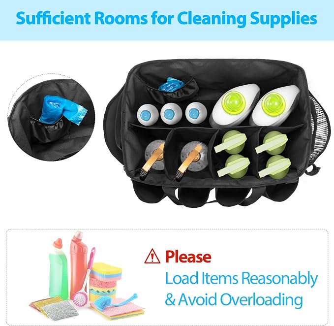 HODRANT Extra-Large Cleaning Caddy with Handles & Multi Pockets | Large Capacity Tote Bag for Cleaning Tools & Products Storage, Cleaner Organizer for Car, Home & Housekeeping Work, Black - Image 2