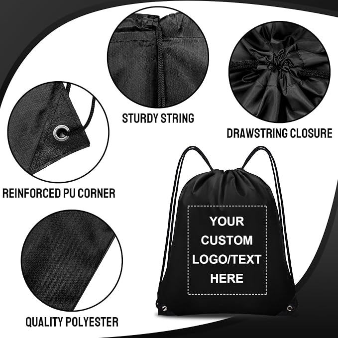 Grneric Custom Drawstring Backpacks Bulk 75 Pack, Drawstring String Bags Personalized Cinch Backpack for Gym, Sport, Travel, Black - Image 2