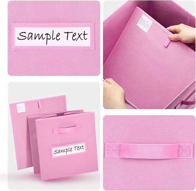 Fabric storage cubes (8 Pack) 11 Inch Cube Storage Bin, cube organizer bins with 8 Labels Window Cards & a Pen, Foldable cube organizer bins and Storage Box, Light Pink - Image 3