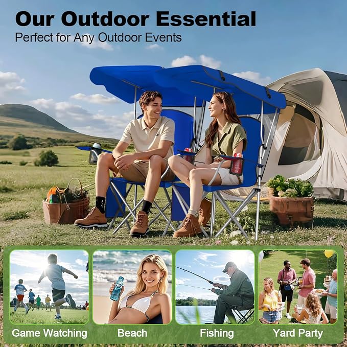 VTOY Portable Camping Chair with Canopy - Folding Chair with Canopy, Durable 600D Oxford Canopy Chair for Camping, Beach, Picnics, Fishing & Sports - Image 9