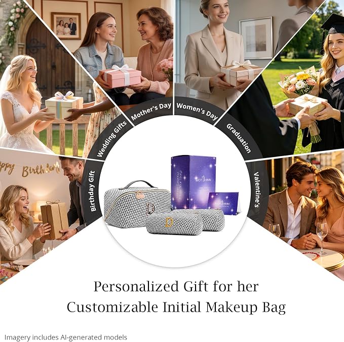 Personalized Gift Travel Makeup Bag: Initial Makeup Organizer Bag for Women | 3-in-1 Custom Make up Bag Set - Vegan Leather Travel Cosmetic Bag - Luxury Gift for Women – Birthday, Anniversary, Graduation - Image 7