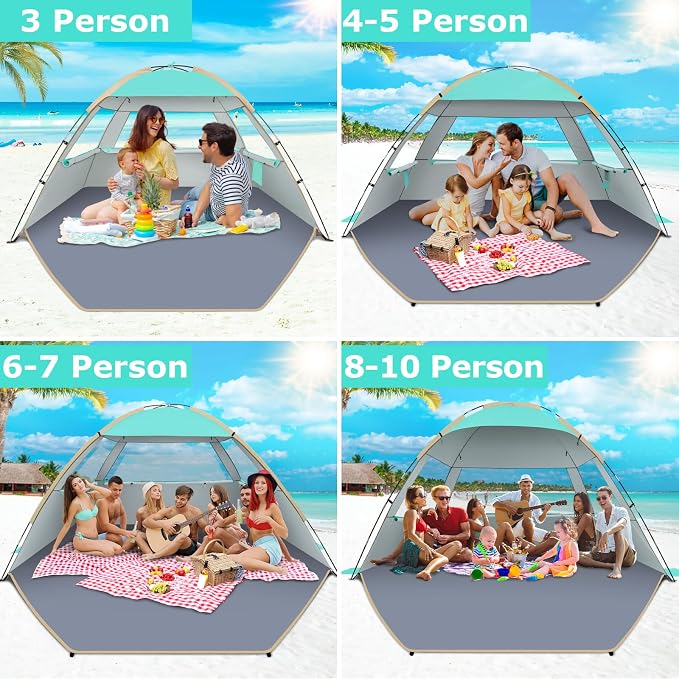 Gorich Beach Tent Sun Shelter for 3/4/6/8/10 Person with UPF 50＋ UV Protection, Lightweight & Easy Setup Beach Shade Canopy, Portable Beach Shade Tent Beach Cabana - Image 7